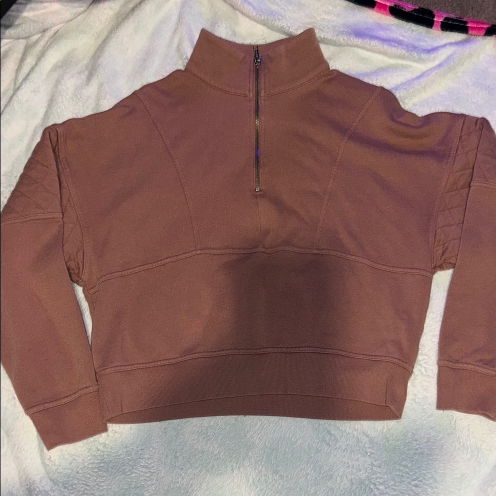 Women's tan -Zip Top- short sweater